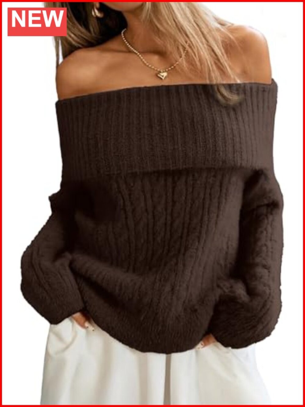 Womens Off Shoulder Cable Knit Oversized Sweater Pullover